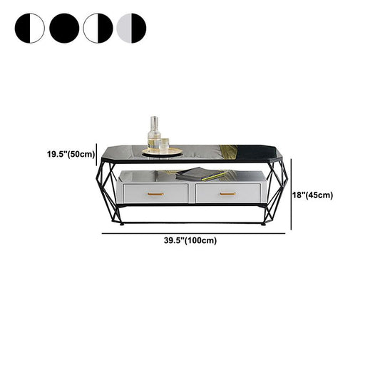 Tavolo da cocktail di caffè moderno in cornice con tavolo da cocktail rettangolare in vetro con cassetto