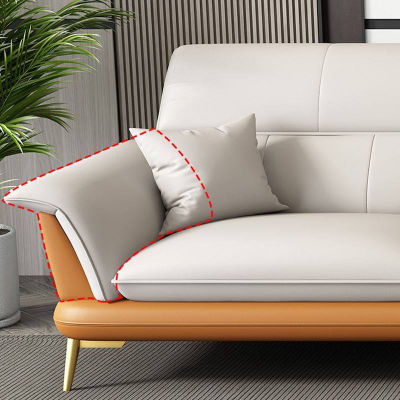 Modern Cream Genuine Leather Pillow Top Arm Sofa/Sectional for Living Room Clearhalo 'furn' 'furn_sectionals' 'Furniture' 'furniture_sectionals' 'kitchen' 'kitchen_sectionals' 'Living Room Furniture' 'Sectionals' 1200x1200_73f0b739-fa51-4548-b822-c6d22b3d11c7