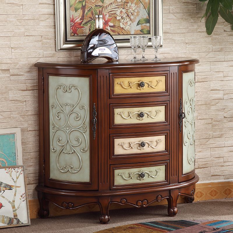 Cassettiera tradizionale in legno lavorato con 4 cassetti