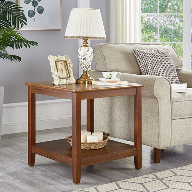 21.65"/23.62" Tall Wood End Table Walnut Square Side Table with Shelf