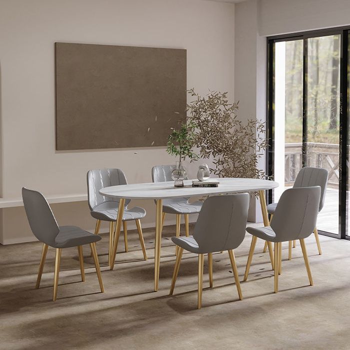 Modern Oval Dinette Table White Home Kitchen Dinner Stone Top 4-foot Resin Table Clearhalo 'Dining Tables & Seating' 'Dining Tables' 'dining_table' 'furn' 'furn_dining_table' 'Furniture' 'furniture_dining_table' 'Kitchen & Dining Furniture' 1200x1200_73f38196-2a73-435d-9302-153772bcf193