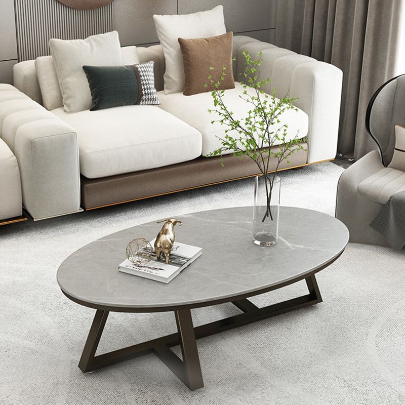 Cross Legs Coffee Table Slate Oval Coffee Table for Living Room