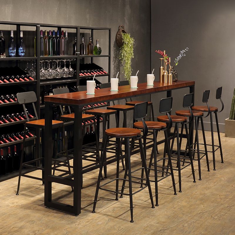 Mesa de bar rectangular contemporánea, mesa de comedor de madera maciza con base de caballete