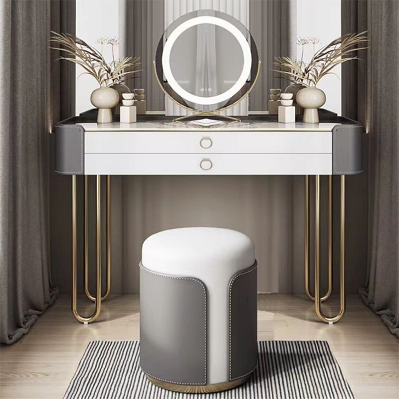 Bedroom Make-up Vanity Luxurious 2-Drawer Vanity Desk with Stool Clearhalo 'Bedroom Furniture' 'furn' 'furn_makeup_vanities' 'Furniture' 'Makeup Vanities' 'makeup_vanities' 1200x1200_7403edc9-5216-4b9c-84da-0e392f2ce4c7