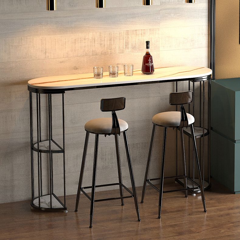Glam Iron Bar Table Faux Marble Oval Top 41.3"H Bistro Table with Storage Clearhalo 'Bar Furniture' 'Bar Tables' 'bar_tables' 'furn' 'furn_bar_tables' 'Furniture' 'furniture_bar_tables' 'Kitchen & Dining Furniture' 'kitchen&dining_furn' 'kitchen' 1200x1200_7406d025-51a9-48cb-9166-8af59643b65d