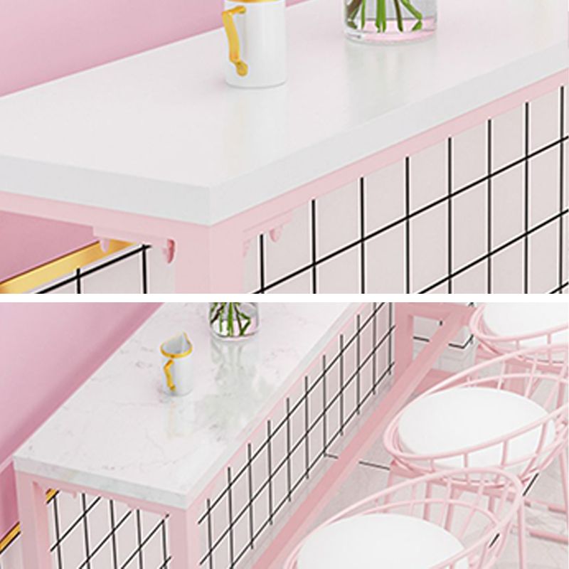 Glam Rectangle Bar Stool Table White Top Pub Table with Pink Base Clearhalo 'Bar Furniture' 'Bar Tables' 'bar_tables' 'furn' 'furn_bar_tables' 'Furniture' 'Kitchen & Dining Furniture' 1200x1200_7407b6f9-9766-4466-b977-1aae05740936