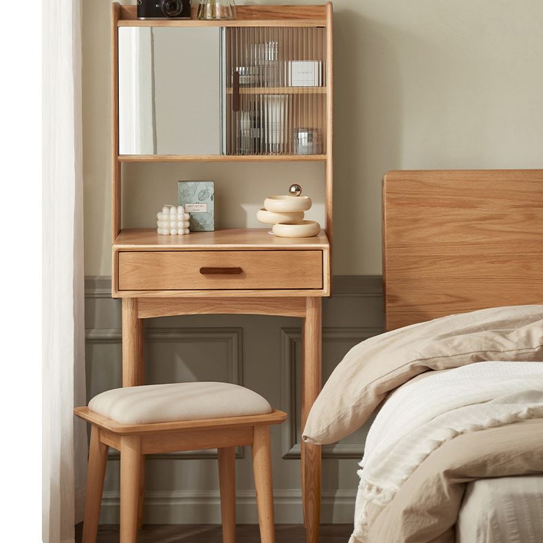 51.97" High 1-Drawer Vanity Desk/Mirror and Stool in Cherry Wood Clearhalo 'Bedroom Furniture' 'furn' 'furn_makeup_vanities' 'Furniture' 'Makeup Vanities' 'makeup_vanities' 1200x1200_74080084-4d52-4c06-b91b-b2e287639b16