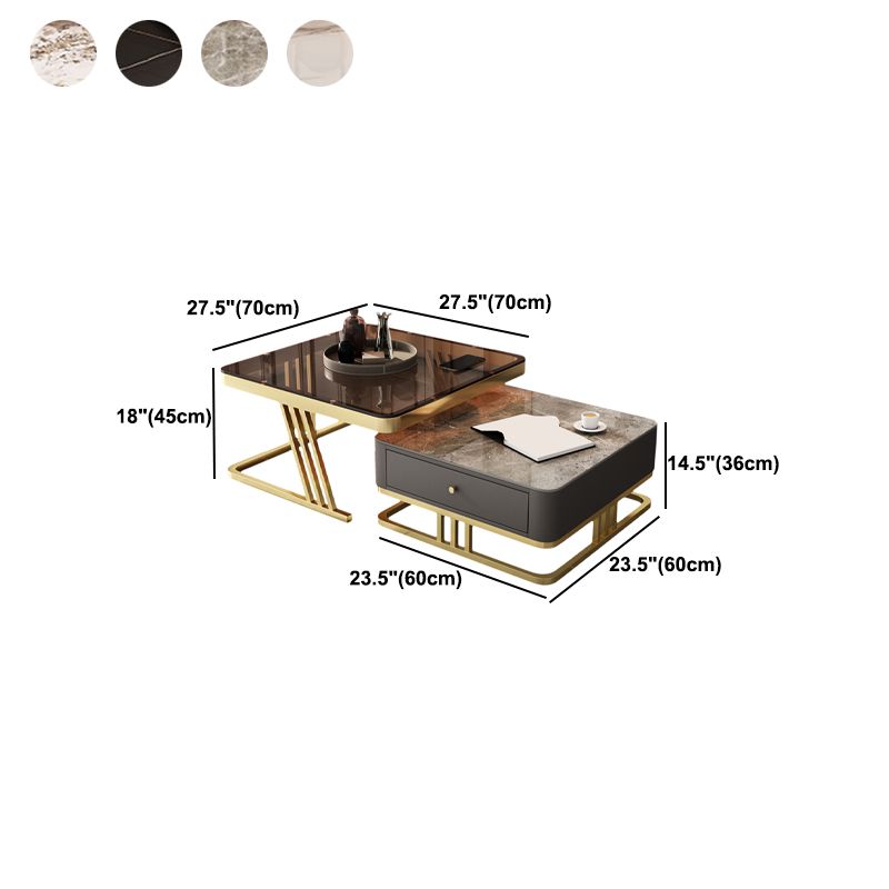 Glam Frame Couchtisch, Glas/Schiefer, quadratischer Cocktailtisch mit Schublade
