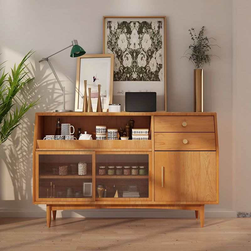 Mesa de buffet de madera sólida glamorosa puertas de vidrio corredizo con 2 puertas