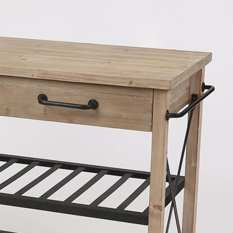 Eigentijdse rollende keukenkar houten rechthoekige keukeneiland kar met handdoekrek