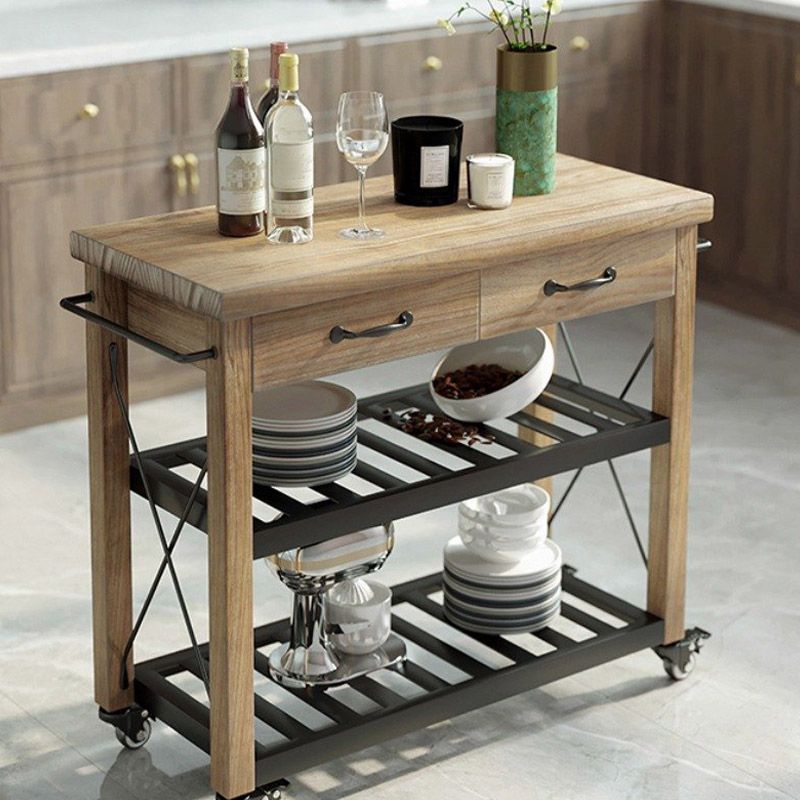 Modern Open Storage Kitchen Trolley Rolling Pine Wood Prep Table Clearhalo 'furn' 'furn_kitchen_islands_carts' 'Furniture' 'Kitchen & Dining Furniture' 'Kitchen Islands & Carts' 'kitchen_islands_carts' 1200x1200_741a7d99-ff5f-47d2-a4fd-9a314e50b1e2