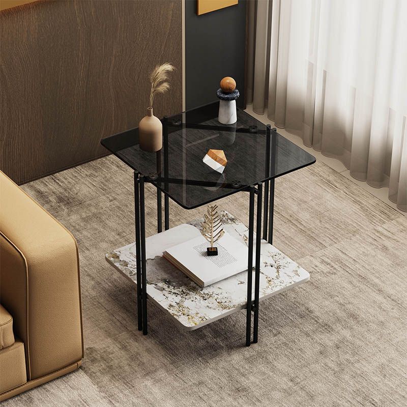 Tabla de esquina cuadrada moderna 4 Pats Table lateral con almacenamiento