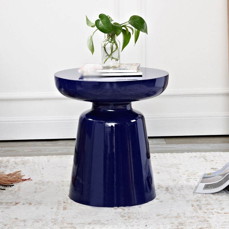 16.9" Tall Modern Mental Pedestal Side Table Solid Color Round Top End Table