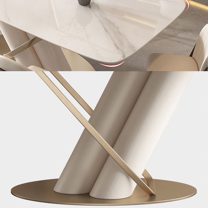 Contemporary Style Sintered Stone Dining Table with White Fixed Table and Trestle Base Clearhalo 'Dining Room Sets' 'Dining Tables & Seating' 'dining_room_set' 'furn' 'furn_dining_room_set' 'Furniture' 'furniture_dining_room_set' 'Kitchen & Dining Furniture' 'kitchen&dining_furn' 'kitchen' 1200x1200_741f3c6d-f8ad-4a0f-81b6-098ae84060db