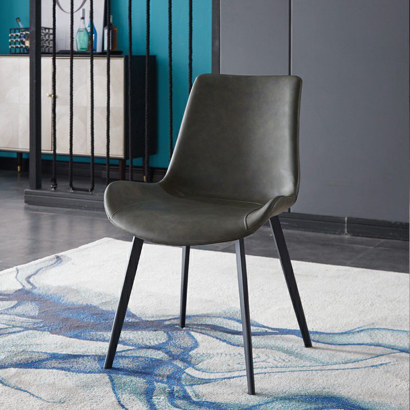 Modern Home Leather Side Chair Solid Back Dining Chair with Metal Legs Clearhalo ' kitchen&dining_furn' 'Dining Chairs' 'Dining Tables & Seating' 'dining_chair' 'furn' 'furn_dining_chair' 'Furniture' 'furniture_dining_chair' 'Kitchen & Dining Furniture' 'kitchen' 1200x1200_741fbaee-57fc-462a-8dc8-65b8b98cb360