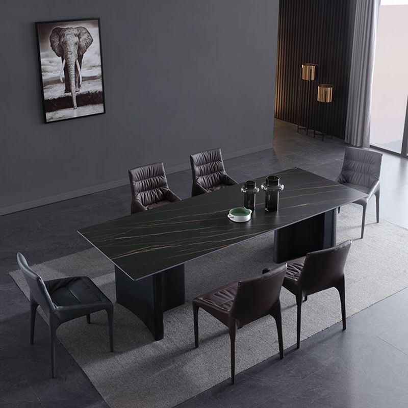 Industrial Sintered Stone Table for Restaurant Rectangle Dining Table with Double Pedestal in Black Clearhalo ' dining_table' 'Dining Tables & Seating' 'Dining Tables' 'furn' 'furn_dining_table' 'Furniture' 'furniture_dining_table' 'Kitchen & Dining Furniture' 'kitchen&dining_furn' 'kitchen' 'kitchen_dining_table' 1200x1200_7421af01-6885-47a1-8e7b-61dd99d28f58