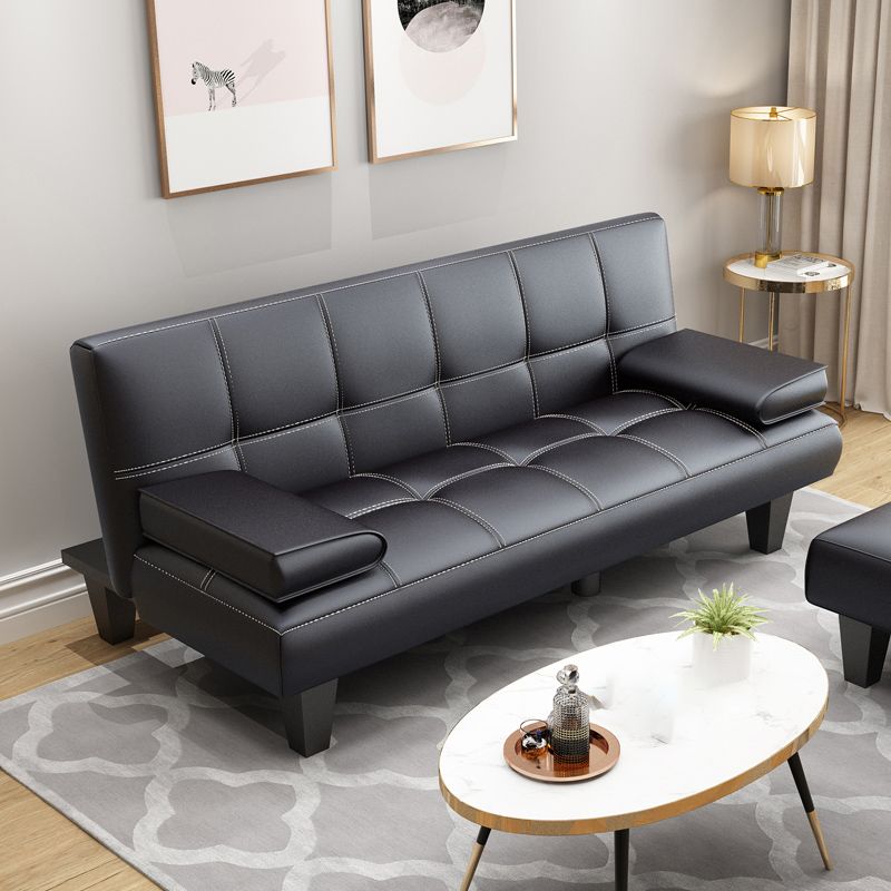 Modern Biscuit Back Faux Leather Pillow Top Arm Convertible Sofa with Foldable Clearhalo 'furn' 'furn_sofas' 'Furniture' 'furniture_sofas' 'kitchen' 'kitchen_sofas' 'Living Room Furniture' 'Sofa' 'sofas' 1200x1200_742308fa-0c38-4135-aefe-29c853e05462