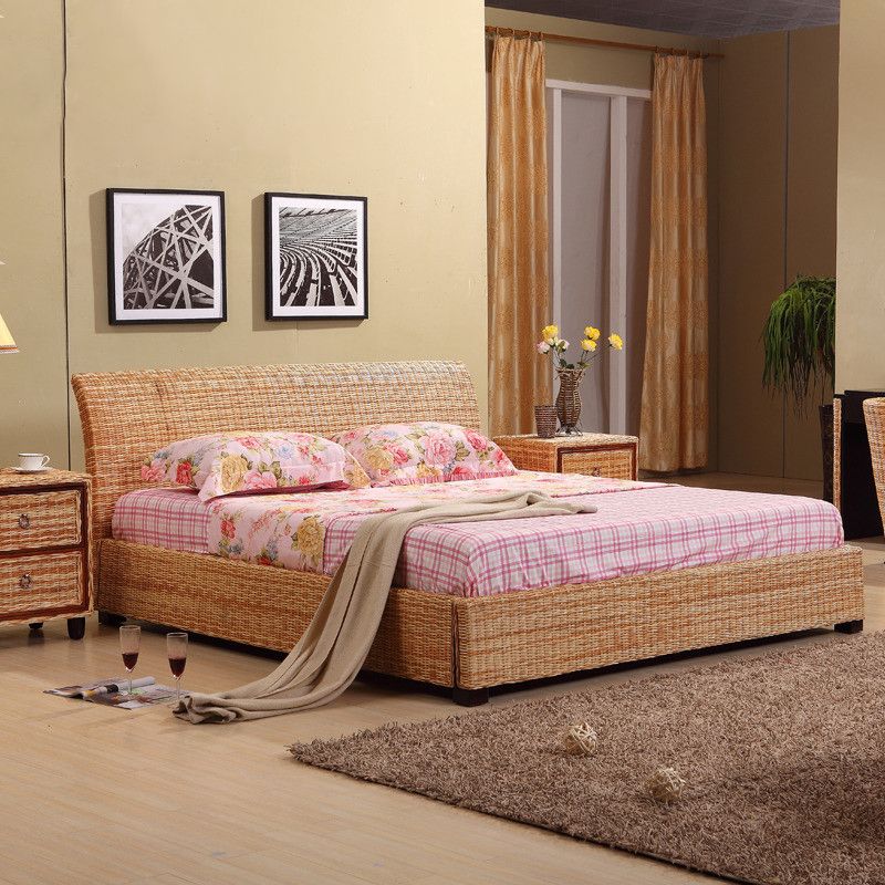 Tropical Rattan Standard Bed Brown 37.40" High Bed with Headboard Clearhalo 'Bedroom Furniture' 'Beds' 'furn' 'furn_beds' 'Furniture' 1200x1200_74274ecd-68f9-48d3-a8fe-8686994a4451