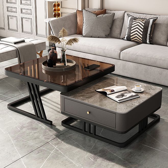 Frame Coffee Table Slate Top Coffee Cocktail Table with Storage Drawers Clearhalo 'Coffee & Accent Tables' 'Coffee Tables' 'coffee_tables' 'furn' 'furn_coffee_tables' 'Furniture' 'Living Room Furniture' 1200x1200_7427e037-6119-4de8-8b36-a90ee0145a7e