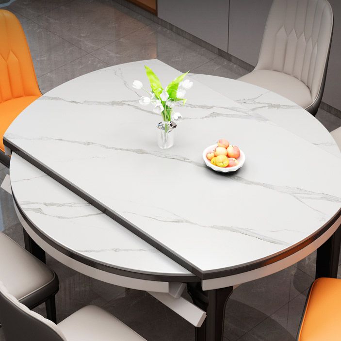 Tavolo da pranzo moderno rotondo in pietra con base in legno di gomma per sala da pranzo