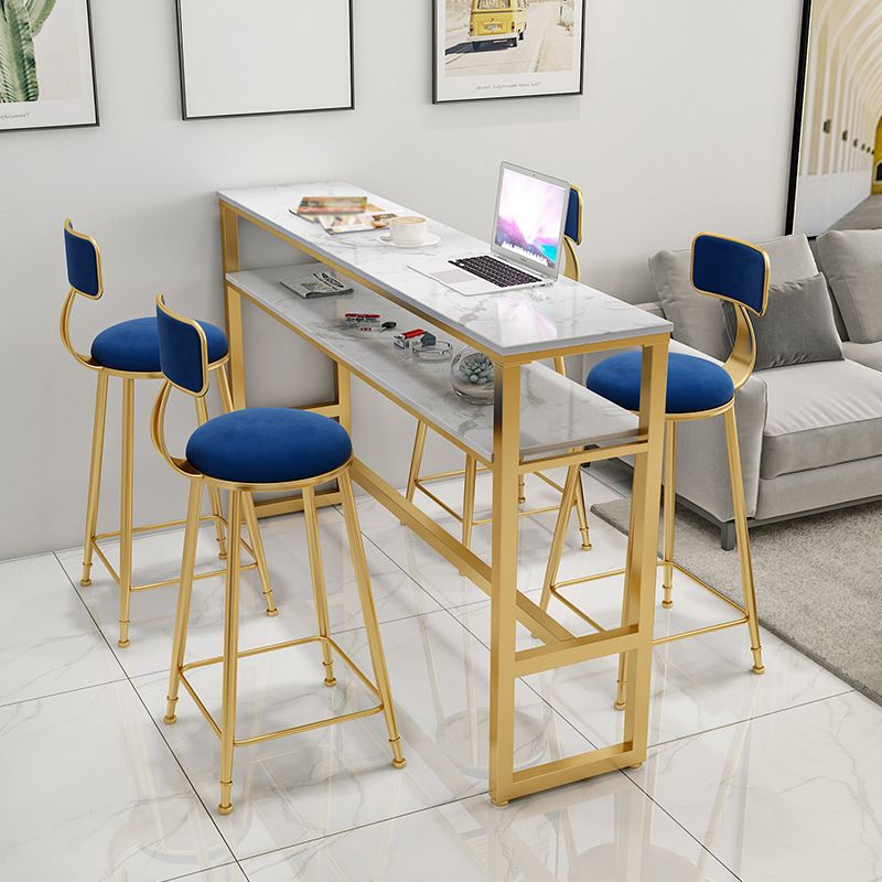 Glam Rectangle Faux Marble Pub Bar Table Gold Iron Bar Dining Table with Trestle Pedestal Clearhalo 'Bar Furniture' 'Bar Tables' 'bar_tables' 'furn' 'furn_bar_tables' 'Furniture' 'furniture_bar_tables' 'Kitchen & Dining Furniture' 'kitchen&dining_furn' 'kitchen' 1200x1200_7430e3e9-11a0-43c7-94d0-a7dcc1605c5e