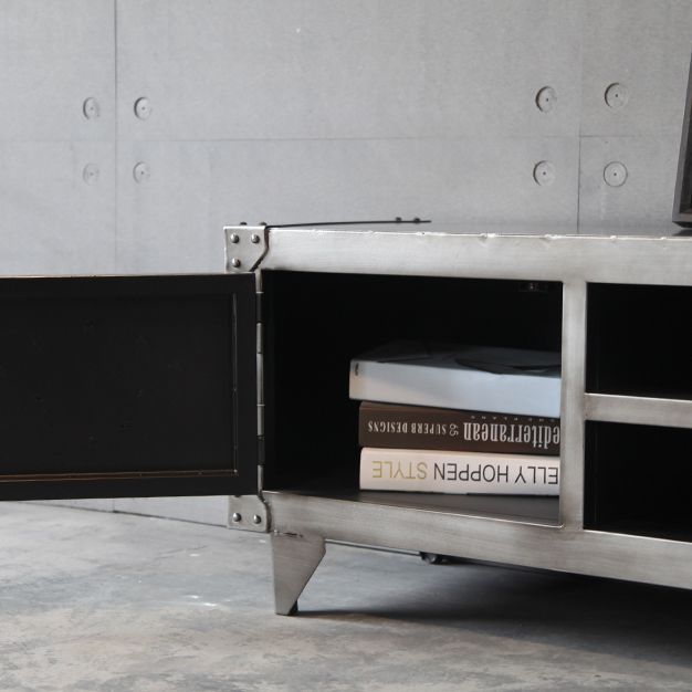 Console TV grigia in stile TV da 17,72 "H in stile TV con 2 porte per soggiorno