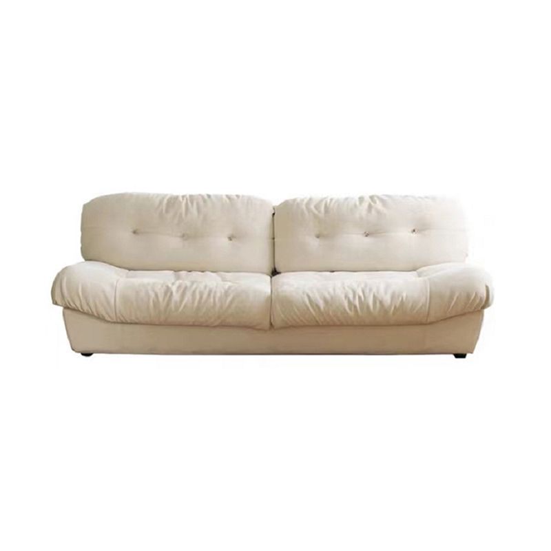 Contemporary Armless Settee Tufted Split-Back White Velvet Sofa