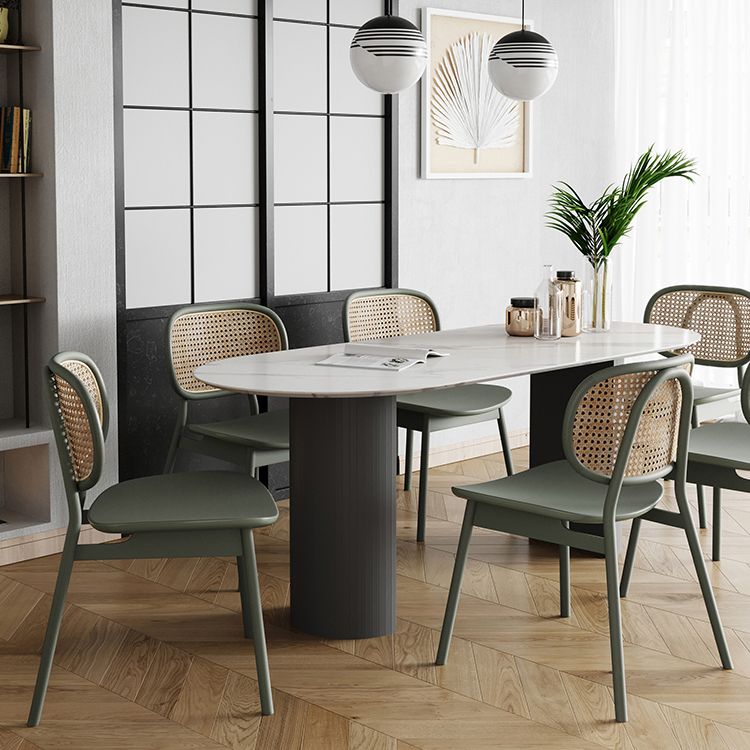 Oval Double Pedestal Dining Site Table Contemporary Style Dinette Table Clearhalo ' dining_table' 'Dining Tables & Seating' 'Dining Tables' 'furn' 'furn_dining_table' 'Furniture' 'furniture_dining_table' 'Kitchen & Dining Furniture' 'kitchen&dining_furn' 'kitchen' 'kitchen_dining_table' 1200x1200_74368145-47b3-42e1-8bad-ec26d7bc23a9