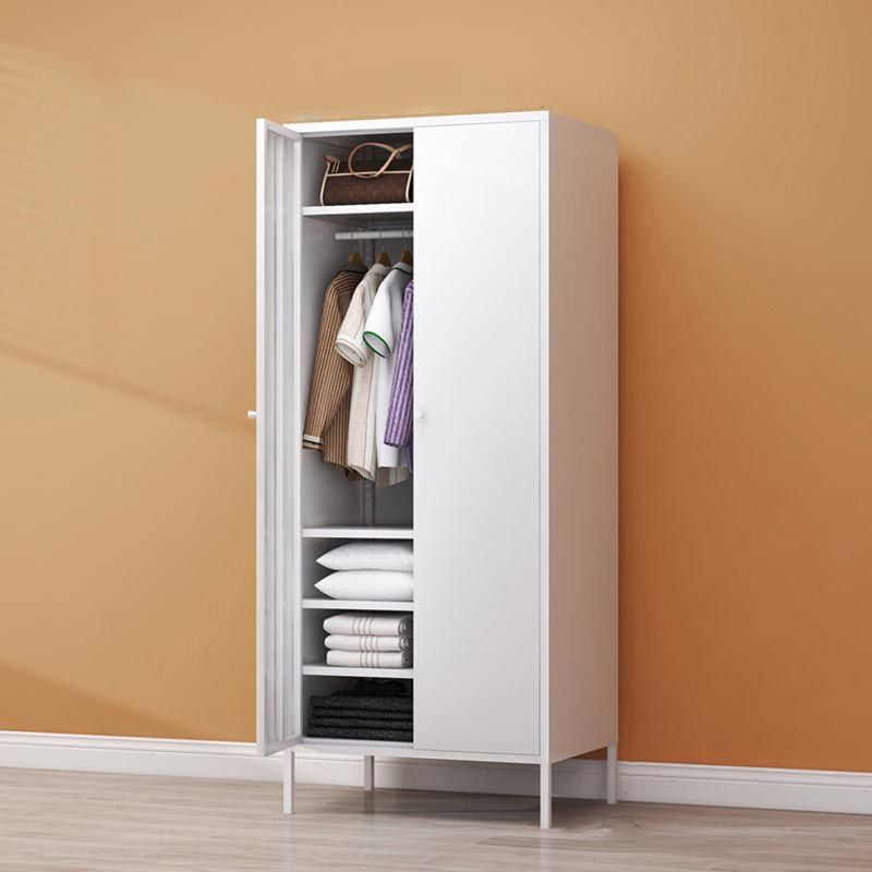 White Steel Wardrobe Cabinet with Adjustable Shelves Modern Wardrobe Closet Clearhalo 'Armoires & Wardrobes' 'armoires_wardrobes' 'Bedroom Furniture' 'furn' 'furn_armoires_wardrobes' 'Furniture' 1200x1200_7437cae5-3616-4f5a-b31d-10ab408f0ad4