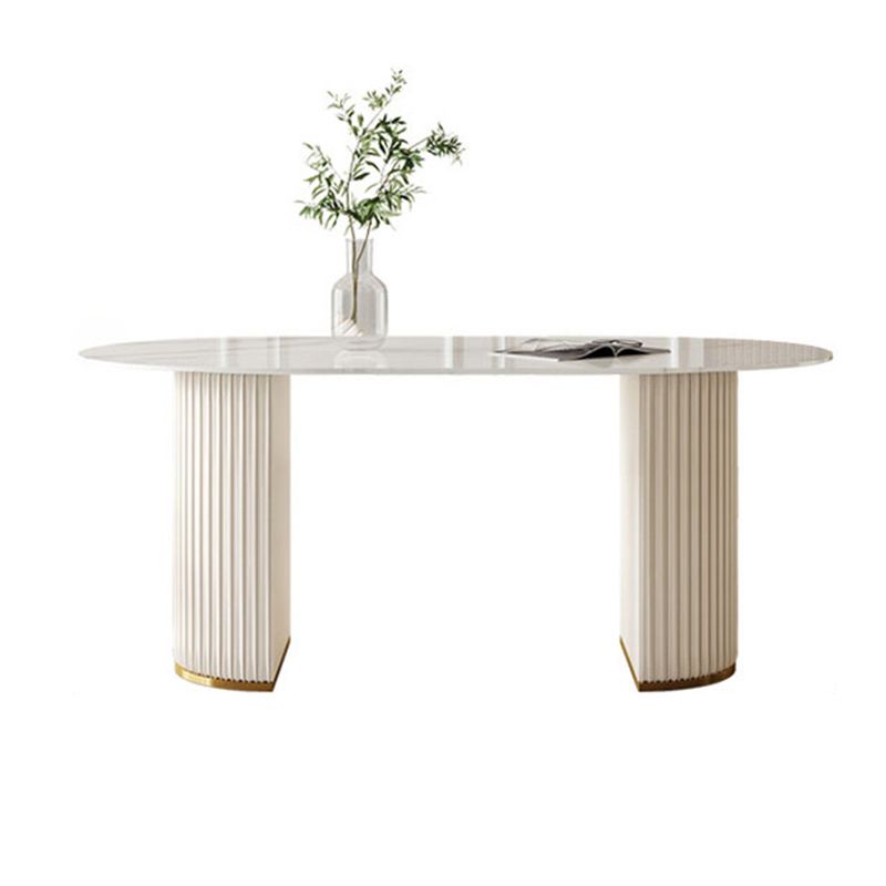 Luxury Double Pedestal Dining Table Oval Sintered Stone Kitchen Desk