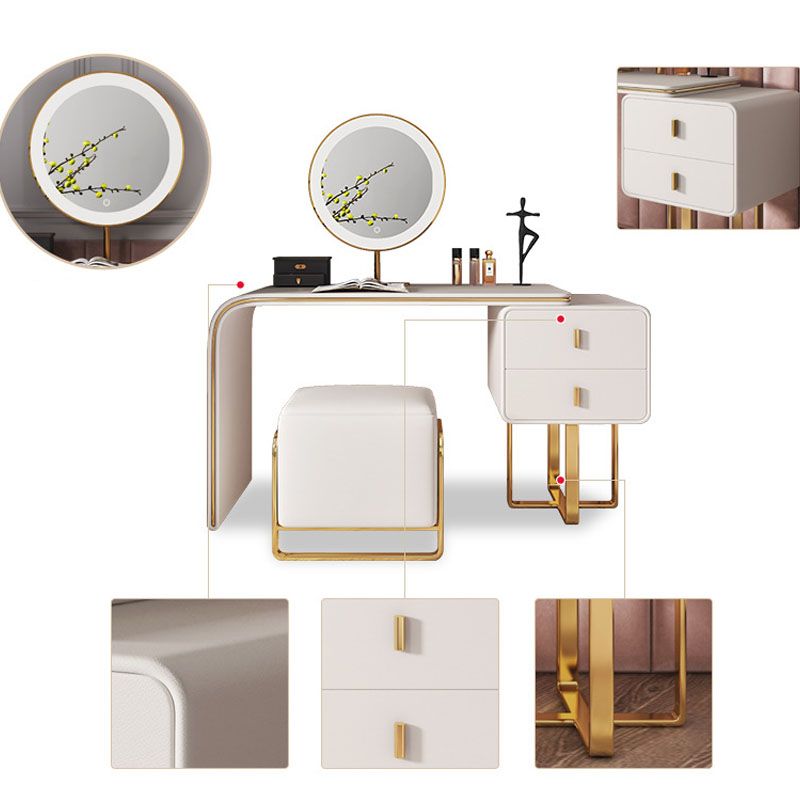 2-Drawer Glam Makeup Vanity Set Faux Leather Vanity Dressing Table