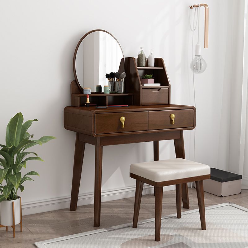 Modern 15.74" Wide Solid Wood Table Makeup Vanity with Mirror and Drawers