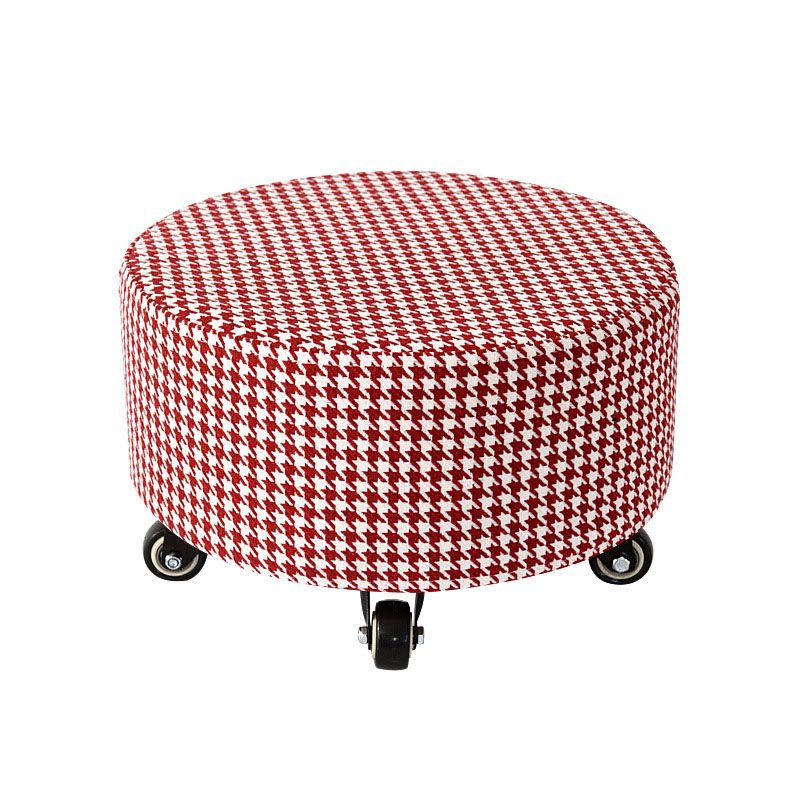 Cotton Blend Ottoman Houndstooth Pattern Fade Resistant Round Ottoman with Wheels Clearhalo 'furn' 'furn_ottomans_poufs' 'Furniture' 'Living Room Furniture' 'Ottomans & Poufs' 'ottomans_poufs' 1200x1200_7448373a-0dad-4aac-9ddf-6c93796bbbbf