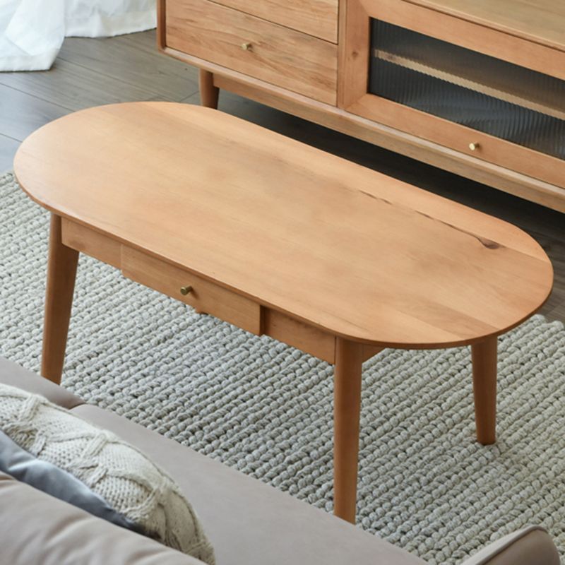 Nordic Solid Wood Cocktail Table with 1 Drawer Oval Coffee Table Clearhalo 'Coffee & Accent Tables' 'Coffee Tables' 'coffee_tables' 'furn' 'furn_coffee_tables' 'Furniture' 'Living Room Furniture' 1200x1200_74489f61-7021-4653-98e9-2cf6b5c43bea