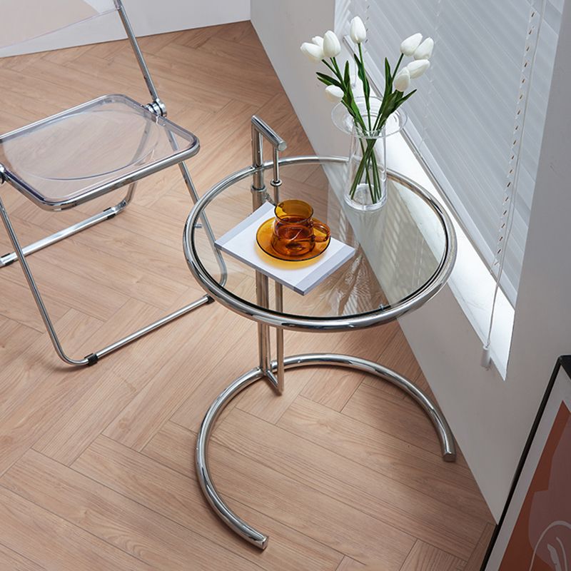 Moderne 20-inch ronde glazen bovenste eindtafel metalen c bijzettafel- verstelbare hoogte