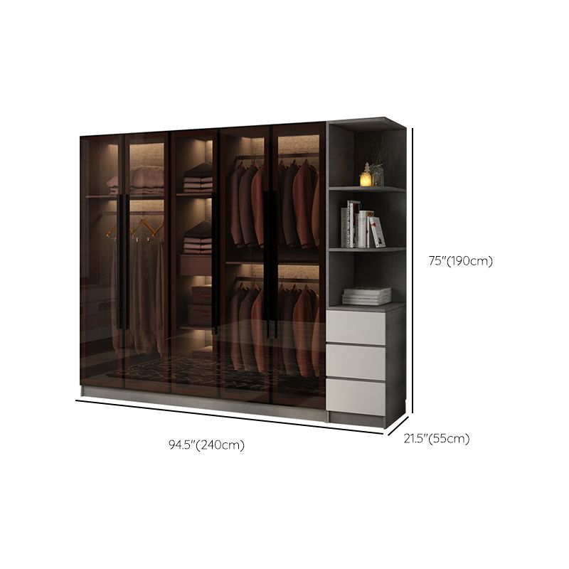 Modern Glass Hinged Doors Wardrobe Armoire Wood Frame Wardrobe with Shelves without Light