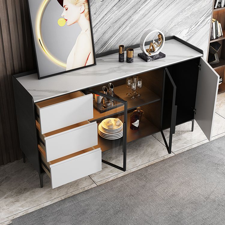 Stone moderno 33,4 "H buffet a buffet a 3 cassetti a 3 cassetto server buffet con porte di vetro