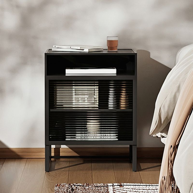 Modern Lower Shelf Night Stand Glass Bedside Cabinet for Bedroom Clearhalo 'Bedroom Furniture' 'furn' 'furn_night_stand' 'Furniture' 'night_stand' 'Nightstands' 1200x1200_744db361-4f9d-4c8b-924c-8a7b6c87bbff