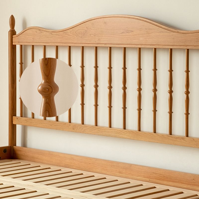 Contemporary Pine Wood Bed in Light Brone Scandinavian Bed with Headboard