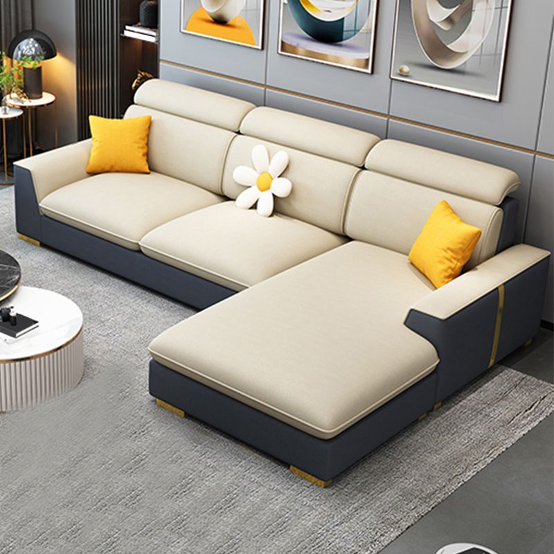 Nordic Grey and Beige Sofa Faux Leather Square Sewn Pillow Back Sofa Clearhalo 'furn' 'furn_sectionals' 'Furniture' 'Living Room Furniture' 'Sectionals' 1200x1200_7458b796-0ad8-4caf-83e5-ffa692d4db26
