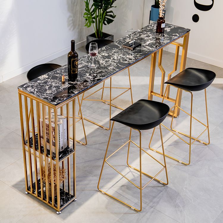 Faux Marble Bistro Table 2-shelf Rectangle Bar Height Cocktail Table with Metal Base Clearhalo 'Bar Furniture' 'Bar Tables' 'bar_tables' 'furn' 'furn_bar_tables' 'Furniture' 'Kitchen & Dining Furniture' 1200x1200_7459c901-aef5-4e46-8161-6aa3dec3b5ff