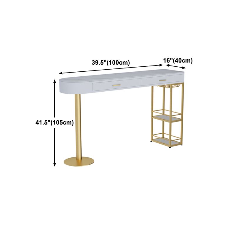 Stone Indoor Glam Bar Dining Table Gold Iron Double Pedestal Bistro Table with Drawer Clearhalo 'Bar Furniture' 'Bar Tables' 'bar_tables' 'furn' 'furn_bar_tables' 'Furniture' 'furniture_bar_tables' 'Kitchen & Dining Furniture' 'kitchen&dining_furn' 'kitchen' 1200x1200_745aa097-5288-49d0-816e-8c277d6ca92f