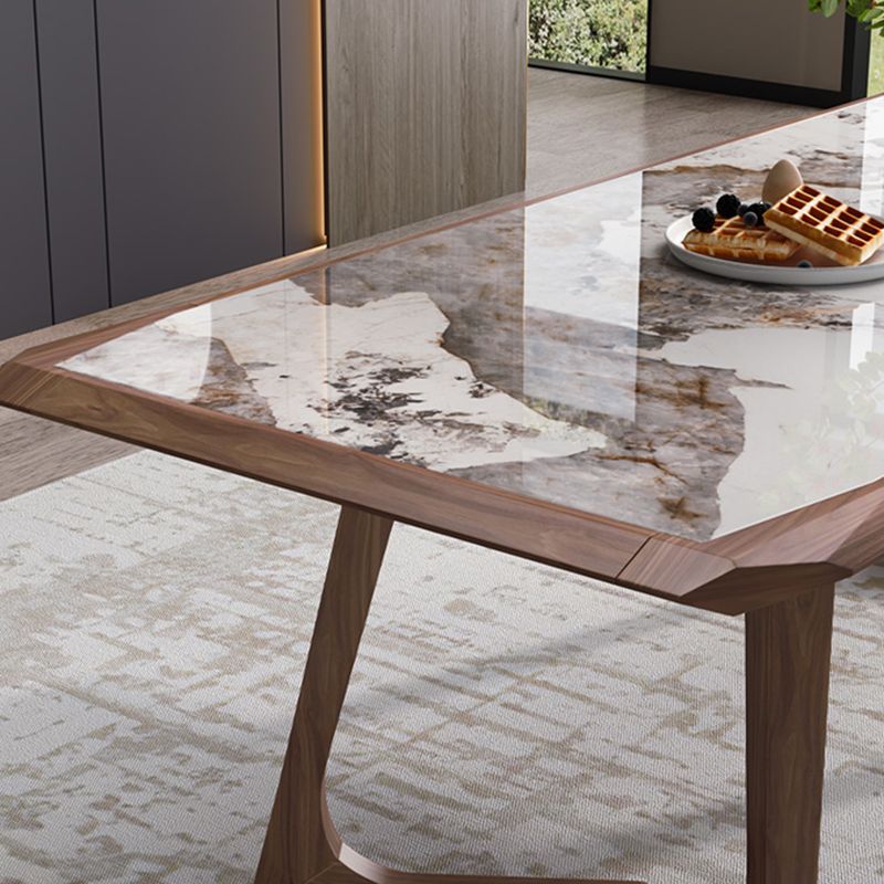 Modern Brown Finish Legs Dining Site Table Stone Top Double Pedestal Table Clearhalo 'Dining Tables & Seating' 'Dining Tables' 'dining_table' 'furn' 'furn_dining_table' 'Furniture' 'Kitchen & Dining Furniture' 1200x1200_745cf7e3-728f-415f-a515-fc7c5d3988a9