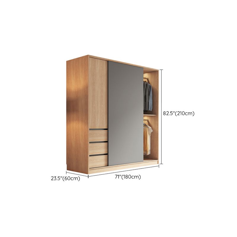 Bedroom Sliding Door Storage Cabinet Light Wood Finish Modern Cabinet with Drawers Clearhalo 'Armoires & Wardrobes' 'armoires_wardrobes' 'Bedroom Furniture' 'furn' 'furn_armoires_wardrobes' 'Furniture' 1200x1200_745d9497-4b8b-4163-96ce-1752645935d1