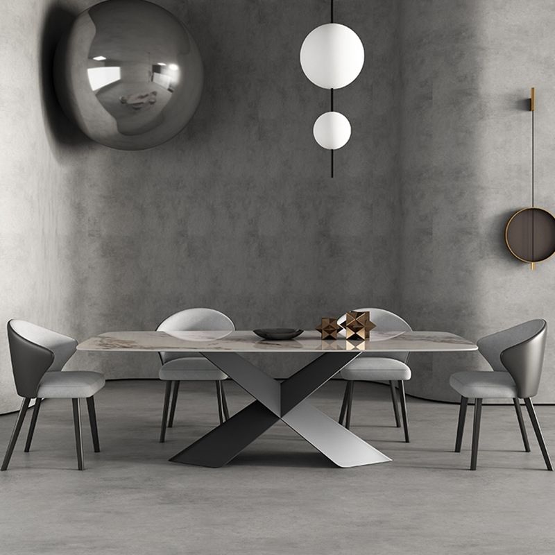Modern Sintered Stone Rectangle Dining Set Standard Height Black Legs Home Dining Set Clearhalo 'Dining Room Sets' 'Dining Tables & Seating' 'dining_room_set' 'furn' 'furn_dining_room_set' 'Furniture' 'furniture_dining_room_set' 'Kitchen & Dining Furniture' 'kitchen&dining_furn' 'kitchen' 1200x1200_746487d8-ab2a-44bb-9397-5cc6c715c114