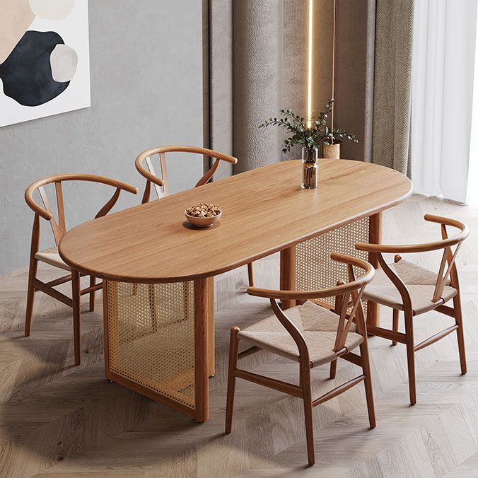Mesa de comedor de madera maciza ovalada muebles naturales modernos con doble pedestal