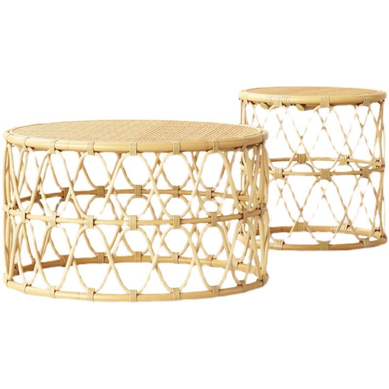 Table basse ronde contemporaine de 17,7"/19,6" en rotin tambour table de cocktail