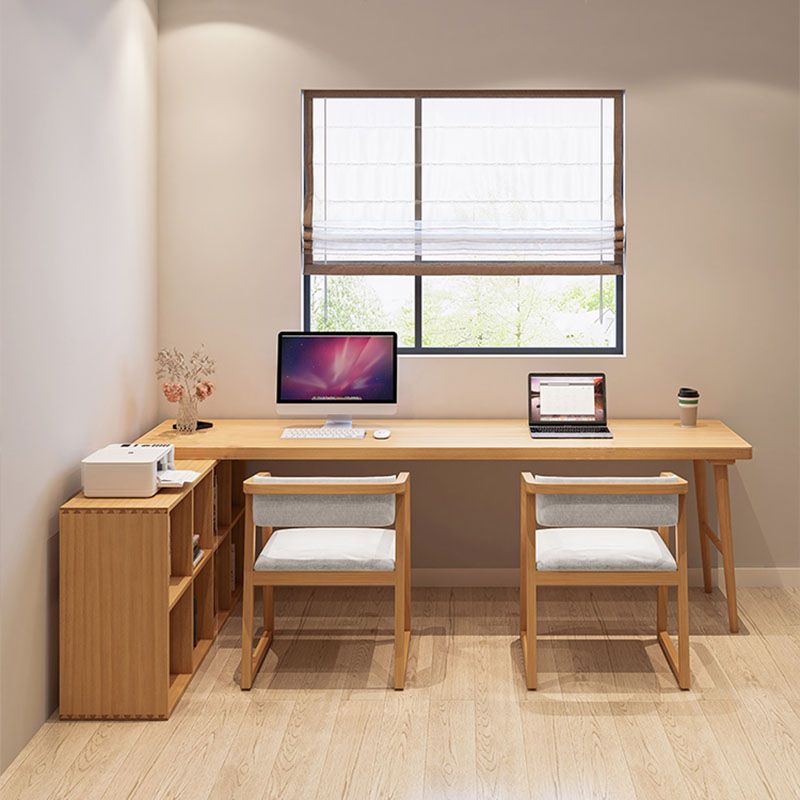 Solid Wood Rectangular Writing Desk Modern Office Meeting Desk with Bookcase Clearhalo 'furn' 'furn_office_desk' 'Furniture' 'Office Desks' 'Office Furniture' 'office_desk' 1200x1200_7479a85f-6000-497f-9acc-c4cce30fea63