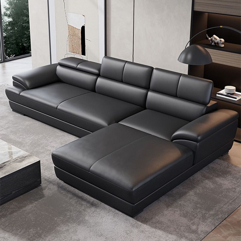 Genuine Leather Pillow Top Arm Sectional Sofa 27.55"High Cushion Back Sofa,Black Clearhalo 'furn' 'furn_sectionals' 'Furniture' 'Living Room Furniture' 'Sectionals' 1200x1200_747cf6ea-0426-433a-a24e-00389c2a7265