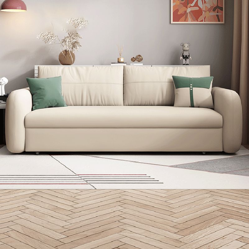 Contemporary Convertible Cotton Blend Square Arm Couch Bed in Beige